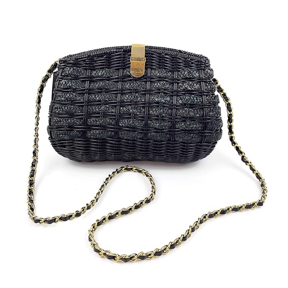 black crossbody purse with gold chain